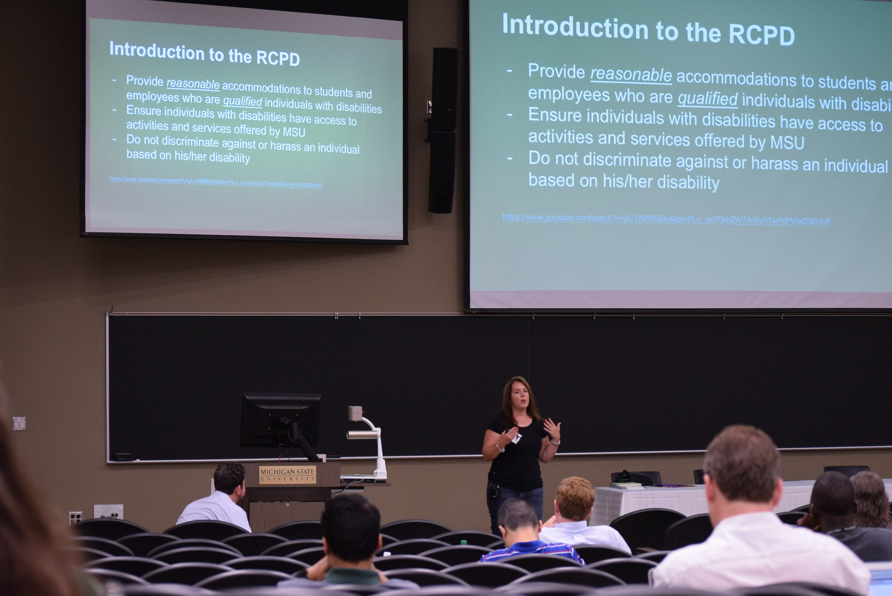 Angela Sebald of the Resource Center for Persons with Disabilities presents on accommodating students with VISAs at a Policy Quick Start