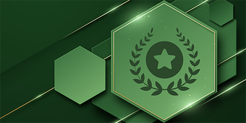green graphic with award icon