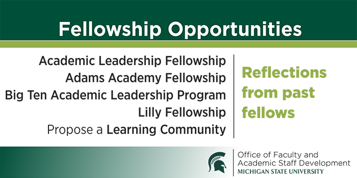 graphic that states Reflection from past fellows with a list of fellowship programs